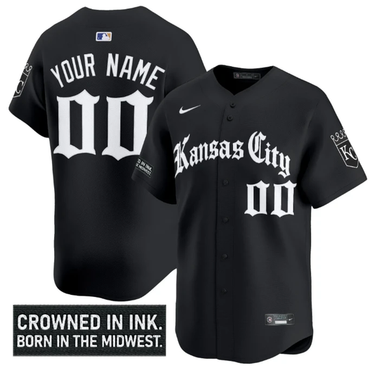 Custom Kansas City Royals Jersey Gothic Crown Edition Vapor Premier Limited Stitched Black by My Store