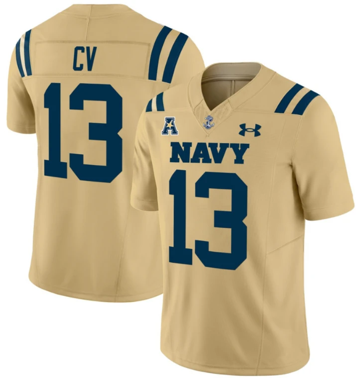 CV #13 Navy Football Gold Jersey All Stitched by NCAA Football Jersey