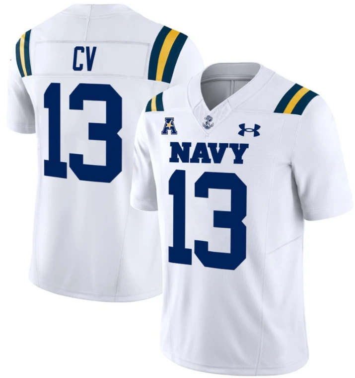 CV #13 Navy Football White Jersey All Stitched by NCAA Football Jersey