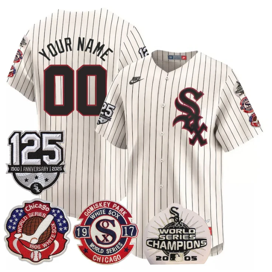 Custom Chicago White Sox Jersey 125th Anniversary World Series Champions Stitched Cream by My Store