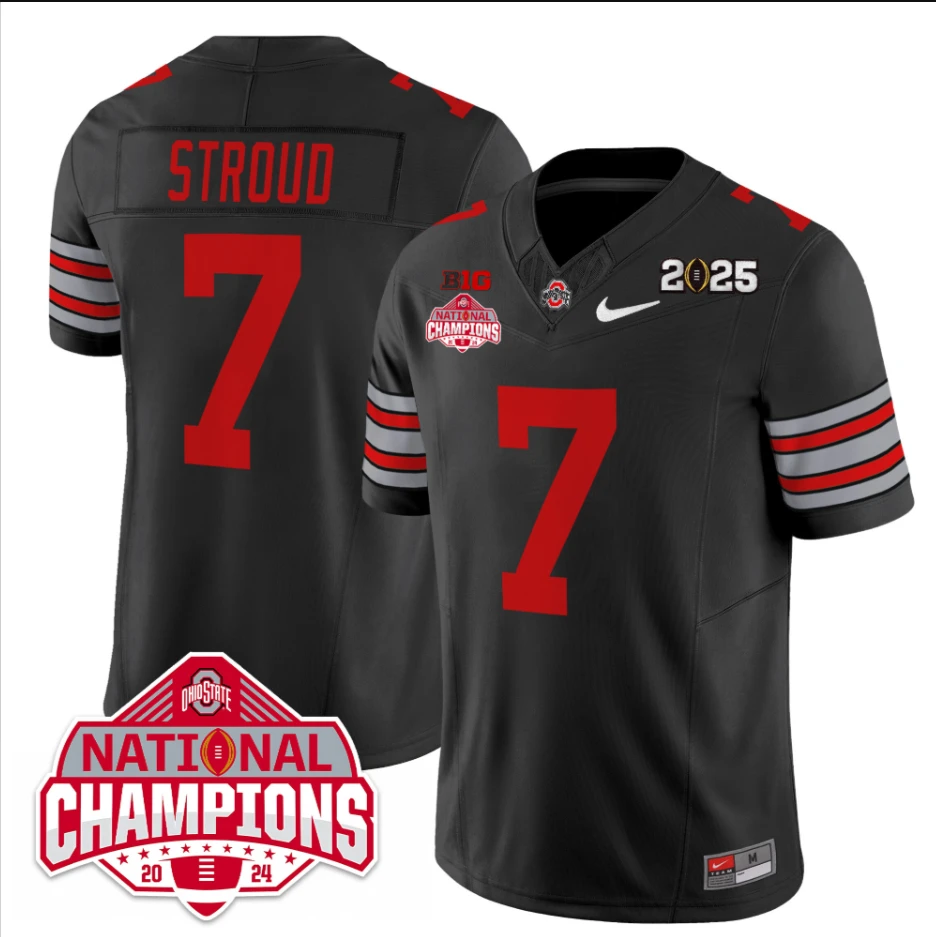 C J Stroud Jersey #7 Ohio State 2025 CFP Patch National Champions Black by My Store