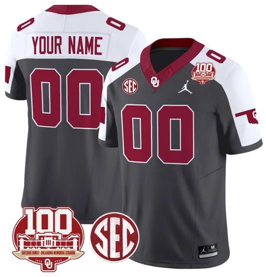 Custom Oklahoma Sooners Jersey Name and Number 100th Anniversary Patch Vapor Limited College Football Stitched Anthracite Alternate by My Store