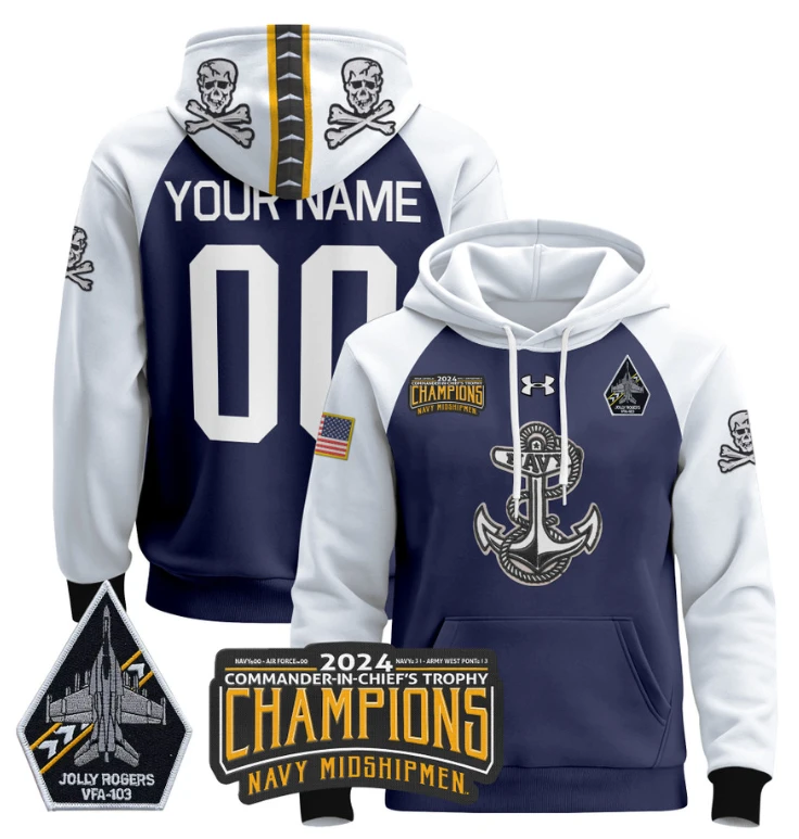 Custom Navy Midshipmen Hoodie 2024 Trophy Champions Pullover Gold Alternate by Hoodie Pullover