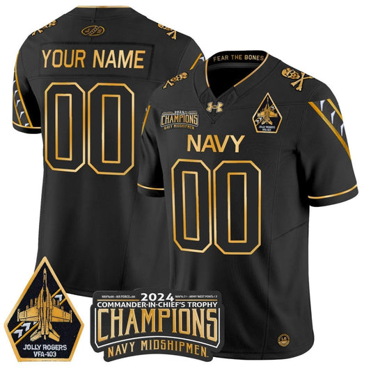 Custom Navy Midshipmen Jersey Commander-in-chief's Trophy Champions Black Gold by NCAA Football Jersey