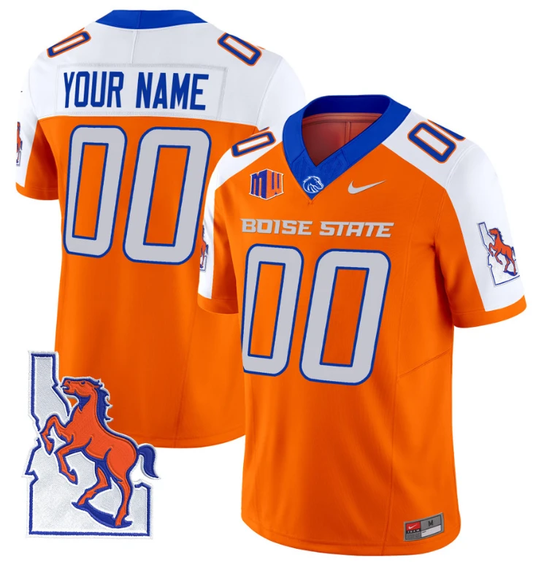 Custom Boise State Broncos Jersey Name, Number Map Patch Vapor Football Orange Alternate by My Store