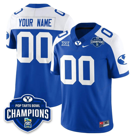 Custom BYU Cougars Jersey 2025 Pop-Tarts Bowl Champions Patch Stitched Royal Alternate by NCAA Football Jersey