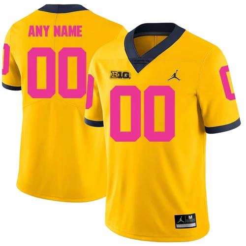 Custom Michigan Wolverines Jersey Name and Number NCAA College Football Yellow Pink by My Store