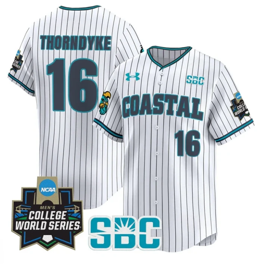 Colby Thorndyke Jersey #16 Coastal Carolina Chanticleers 2025 World Series Stripe by My Store