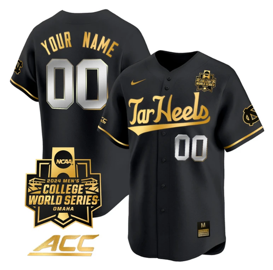 Custom North Carolina Tar Heels Jersey 2024 College World Series Vapor Premier Limited NCAA Baseball Stitched Black Gold by My Store