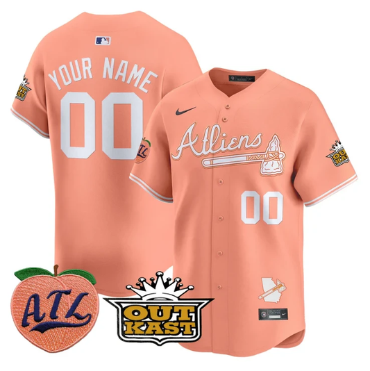 Custom Atlanta Braves Jersey Atliens Peach Vapor Premier Limited Stitched Peach by My Store