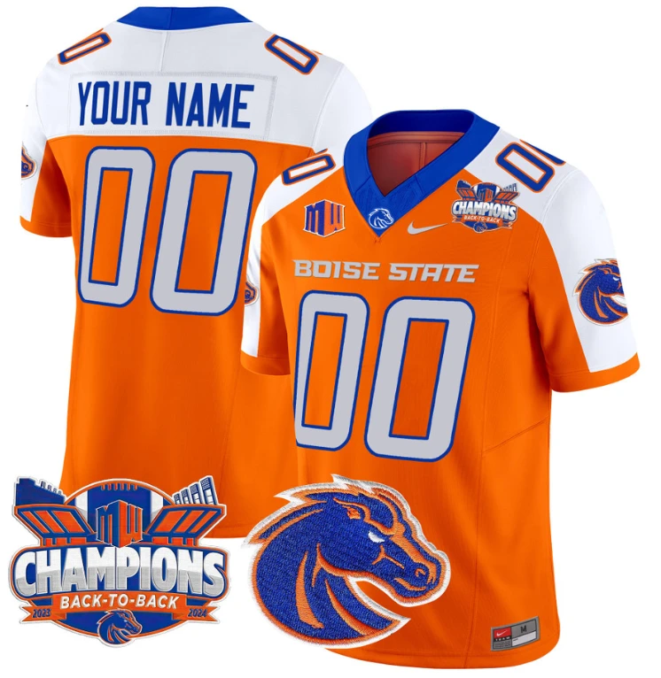 Custom Boise State Broncos Jersey Back To Back Champions Football Orange Alternate by My Store