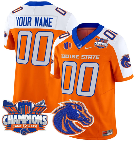 Custom Boise State Broncos Jersey Back To Back Champions Football Orange Alternate by My Store