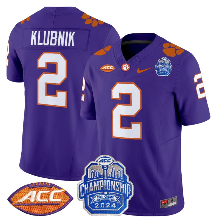 Cade Klubnik Jersey #2 Clemson Tigers 2024 ACC Championship Patch Purple by My Store