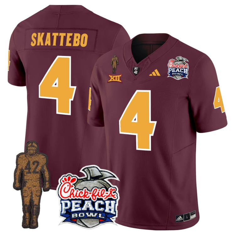 Cam Skattebo Jersey #4 Sun Devils Pat Tillman Peach Bowl Patch Maroon by My Store
