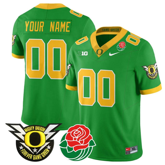 Custom Oregon Ducks Jersey Name, Number 2024 Rose Bowl Patch N2 Green by My Store