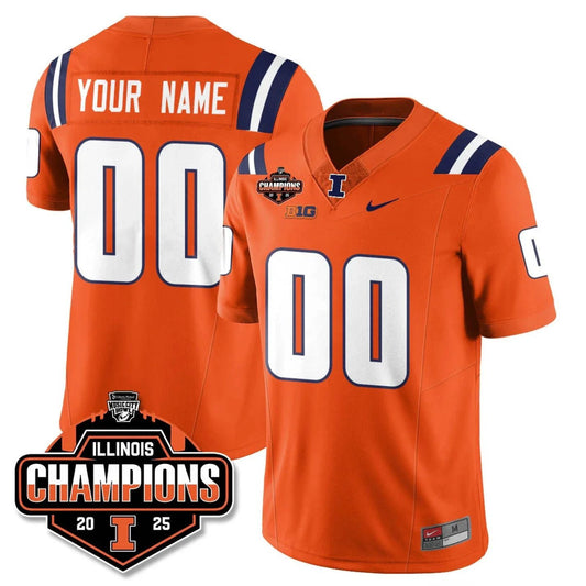Custom Illinois Fighting Illini Jersey 2025 Music City Bowl Champions Orange by NCAA Football Jersey