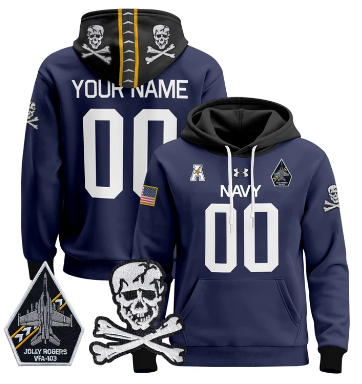 Custom Navy Midshipmen Hoodie 2024 Pullover Jolly Rogers Patch V2 by Hoodie Pullover