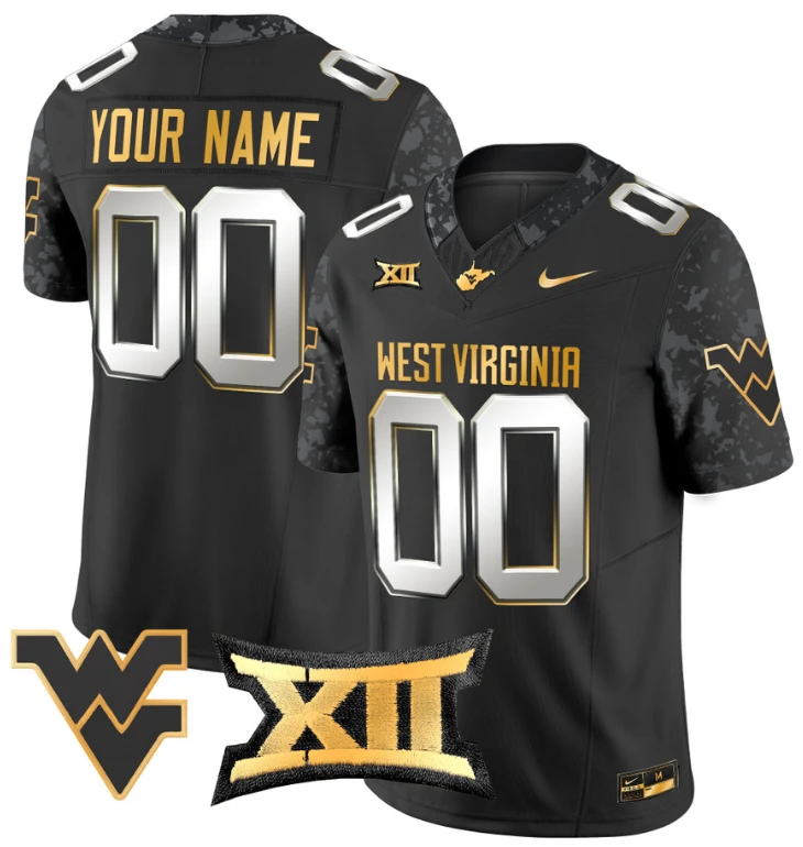 Custom West Virginia Mountaineers Jersey Name, Number Gold Vapor Football Black Limited by My Store