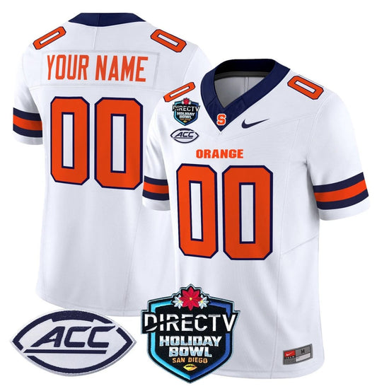 Custom Syracuse Orange Jersey Name, Number 2025 Holiday Bowl Patch White by My Store
