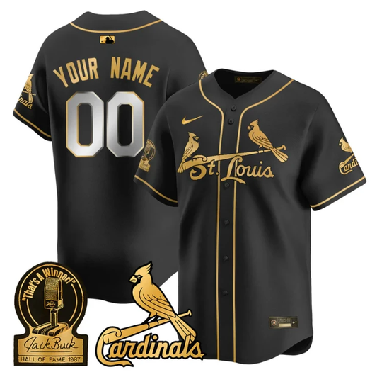 Custom St. Louis Cardinals Jersey Name, Number Jack Buck Limited Stitched Black Gold by My Store
