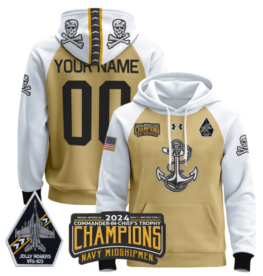 Custom Navy Midshipmen Hoodie 2024 Trophy Champions Pullover Gold Alternate by Hoodie Pullover