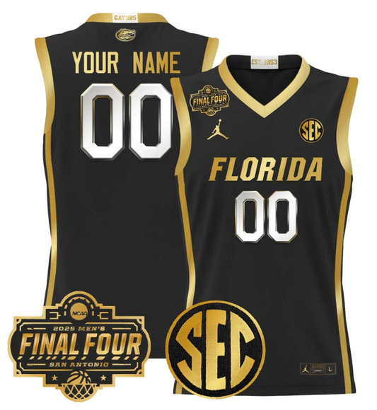 Custom Florida Gators Jersey 2025 Final Four Patch Basketball Stitched Black Gold by My store basketball