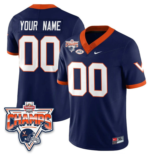 Custom Virginia Cavaliers Jersey 2025 TaxSlayer Gator Bowl Champions Navy by NCAA Football Jersey