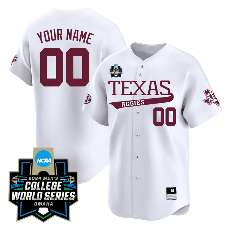 Custom Texas AM Aggies Jersey 2024 College World Series Vapor Premier Limited V2 NCAA Baseball Stitched White by My Store