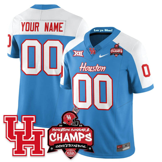 Custom Houston Cougar Jersey 2025 Kinder's Texas Bowl Champions Stitched Blue Alternate by NCAA Football Jersey