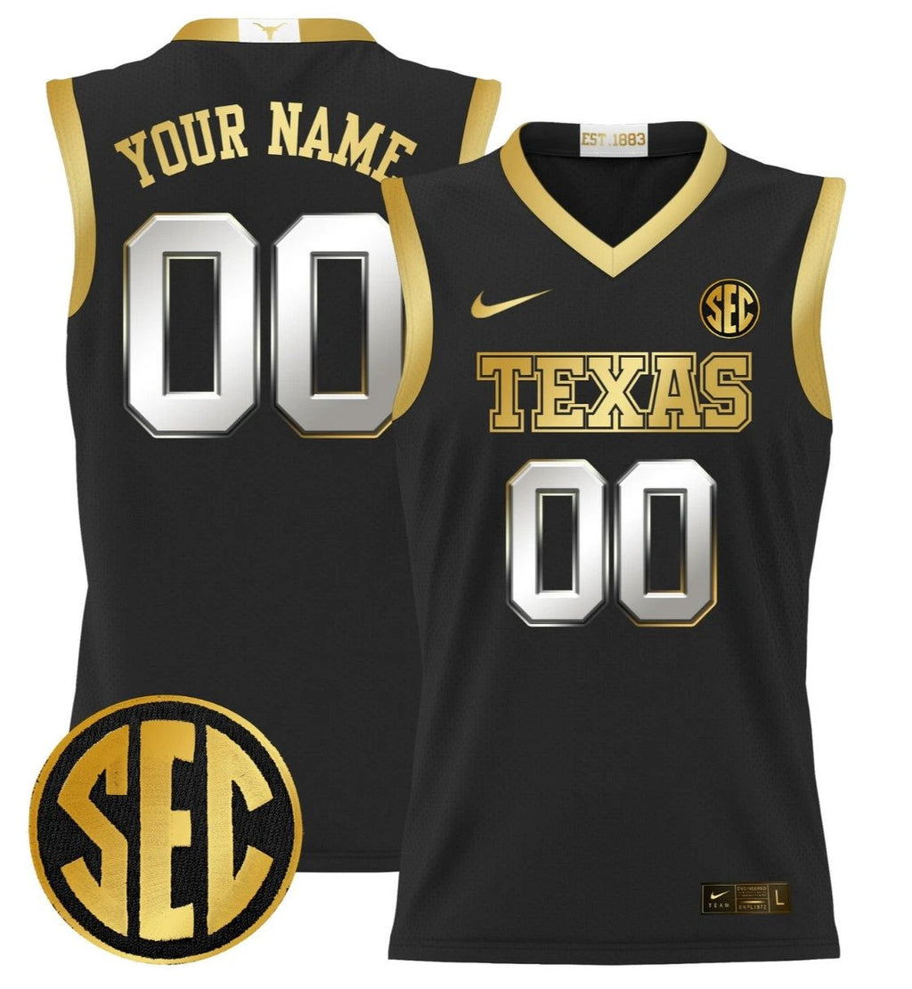 Custom Texas Longhorns Jersey 2024 Lightweight Basketball Black Gold by My store basketball