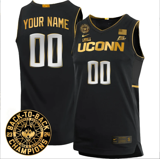 Custom Missouri TigeCustom UConn Huskies Basketball Jersey 2024 Back To Back Champions Patch Black Goldrs Jersey Name and Number Alternate Basketball Throwback Legacy uniform Gold (Copy) by My store basketball