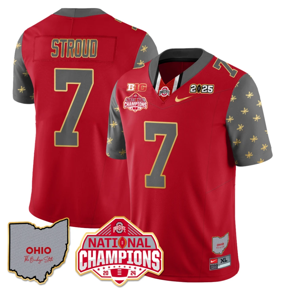 C J Stroud Jersey #7 Ohio State National Champions 2025 Patch by My Store NCAA Football Jerseys