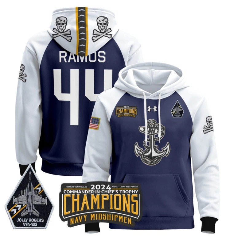 Colin Ramos Hoodie #44 Navy Midshipmen Champions Patch Pullover Gold White by Hoodie Pullover