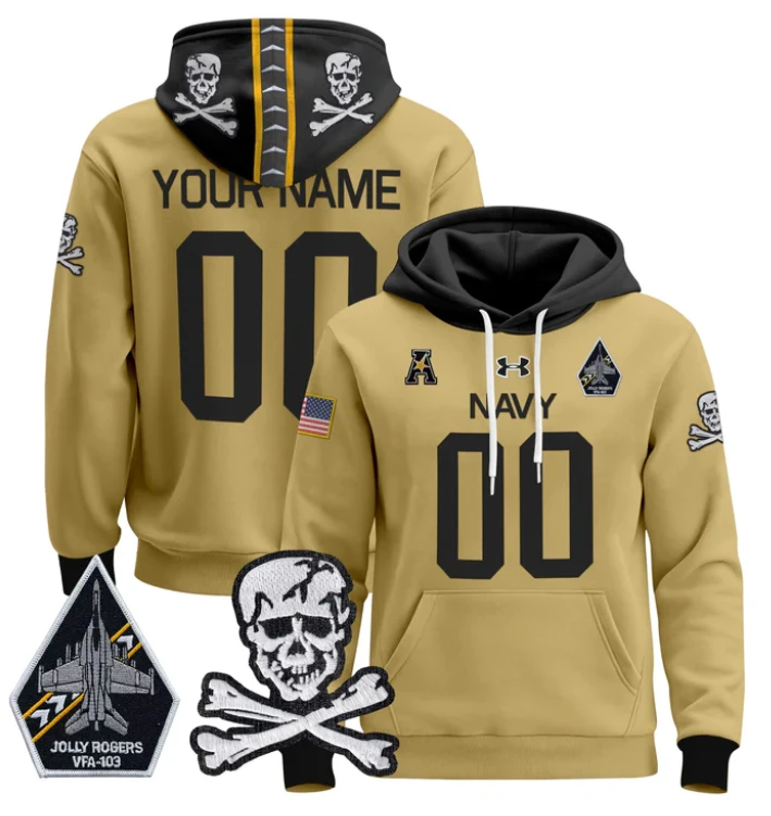 Custom Navy Midshipmen Hoodie 2024 Pullover Jolly Rogers Patch V2 by Hoodie Pullover