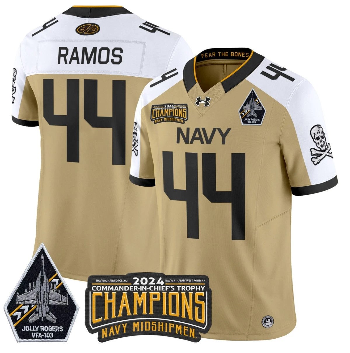 Colin Ramos Jersey #44 Navy Midshipmen Commander-in-chief's Trophy Gold Alternate by NCAA Football Jersey