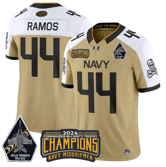 Colin Ramos Jersey #44 Navy Midshipmen Commander-in-chief's Trophy Gold Alternate by NCAA Football Jersey