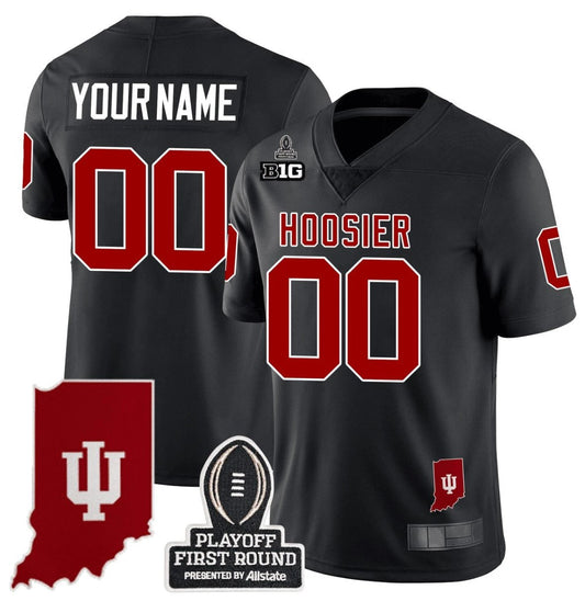 Custom Indiana Hoosiers Jersey Name, Number CFP First Round Patch Football Black by NCAA Football Jersey
