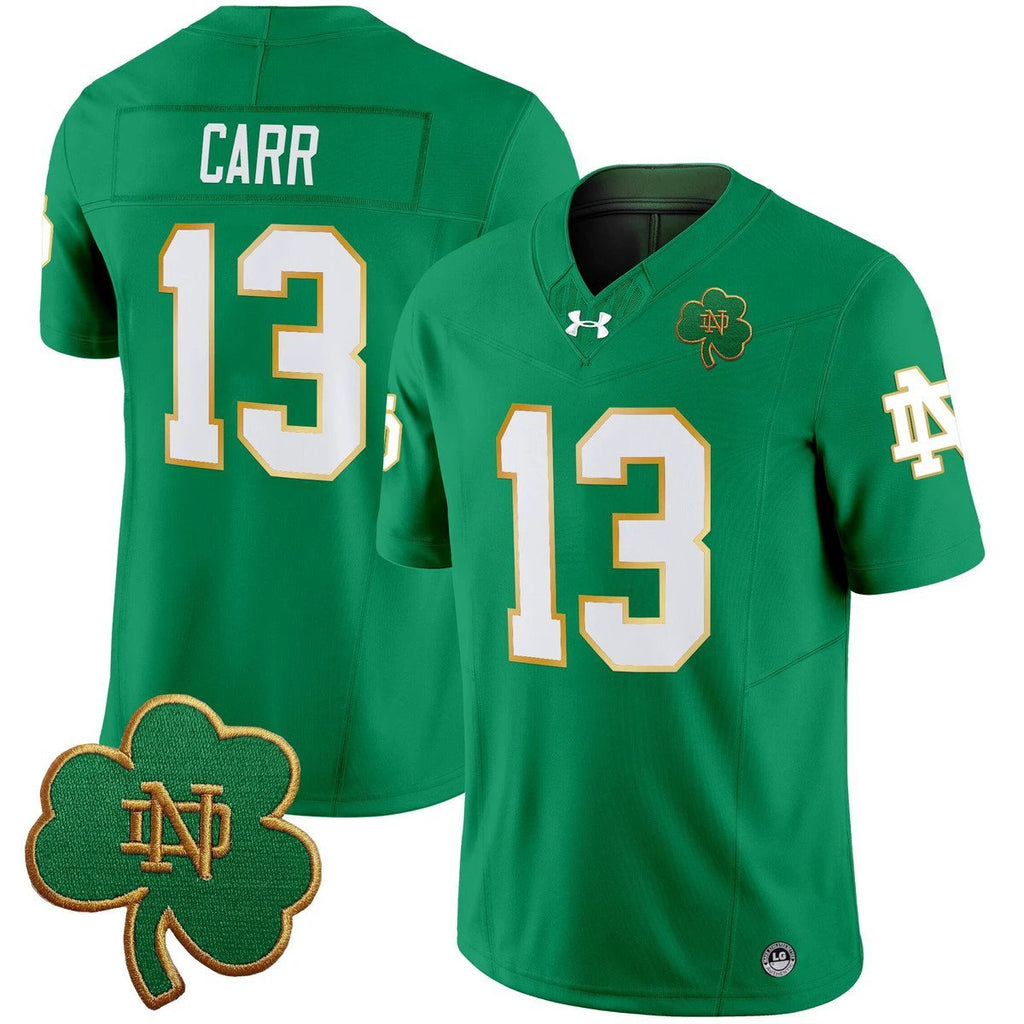 CJ Carr Jersey #13 Notre Dame 2025 Vapor Limited V3 Stitched Green by My Store NCAA Football Jerseys