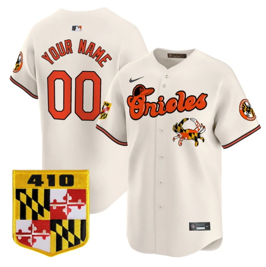 Custom Baltimore Orioles Jersey 410 & Chesapeake Crab Patch Premier Limited Stitched Cream by My Store