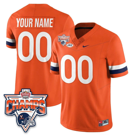 Custom Virginia Cavaliers Jersey 2025 TaxSlayer Gator Bowl Champions Orange by NCAA Football Jersey