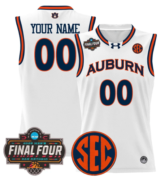 Custom Auburn Tigers Jersey 2025 Final Four Patch Basketball Stitched White by My store basketball