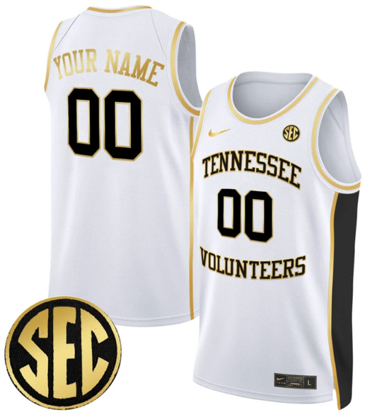 Custom Tennessee Vols Jersey Name, Number 2024 Swingman Basketball White Gold by My store basketball