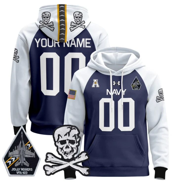 Custom Navy Midshipmen Hoodie 2024 Pullover Jolly Rogers Patch V2 by Hoodie Pullover
