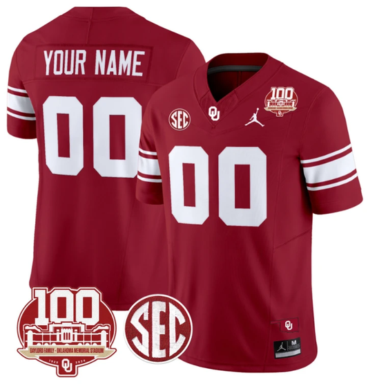 Custom Oklahoma Sooners Jersey Name and Number 100th Anniversary Patch Vapor Limited College Football Stitched Crimson by My Store