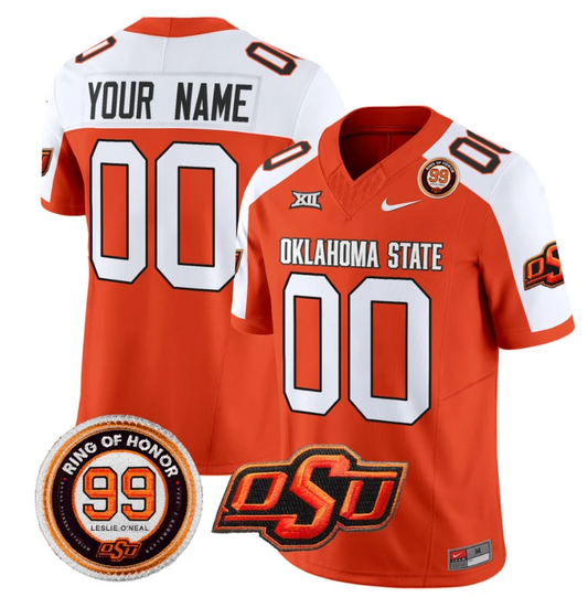 Custom Oklahoma State Cowboys Jersey Name and Number Leslie O'neal Patch Vapor Limited College Football Stitched Orange Alternate by My Store