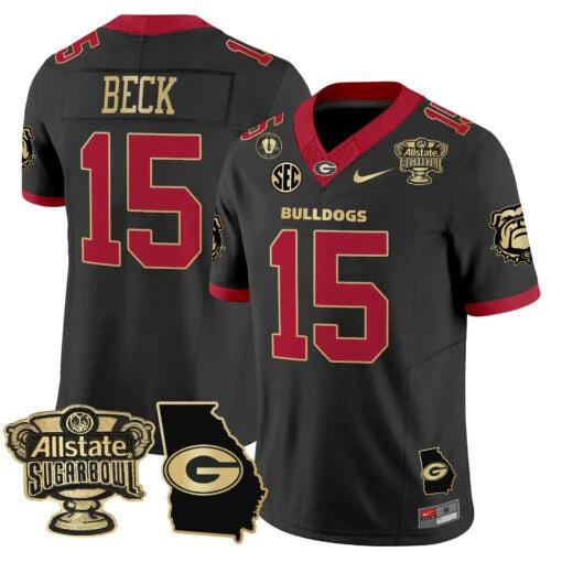 Carson Beck Jersey #15 Georgia Bulldogs 2025 Sugar Bowl Patch Vapor Black Gold Trim by My Store