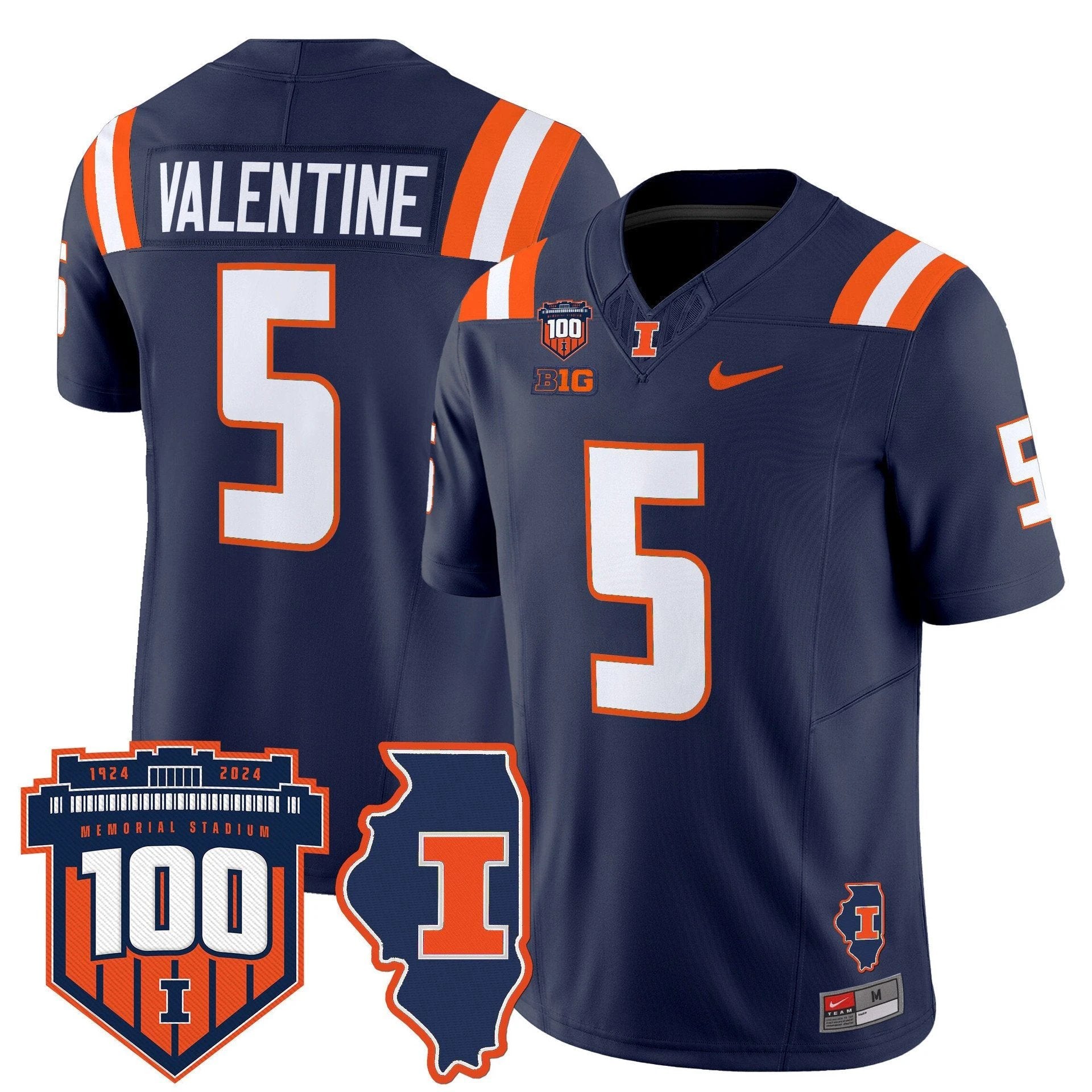 Ca'Lil Valentine Jersey #5 Illinois Fighting 100th Memorial Stadium Orange Alter by My Store