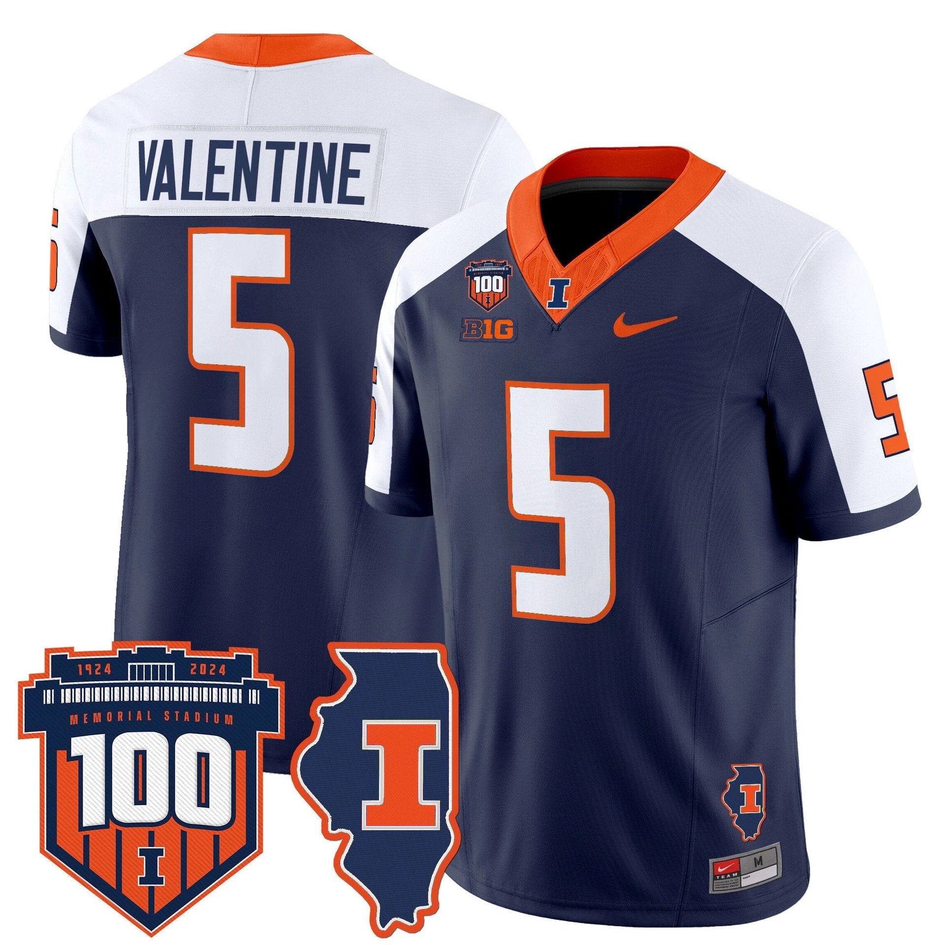 Ca'Lil Valentine Jersey #5 Illinois Fighting 100th Memorial Stadium by My Store NCAA Football Jerseys