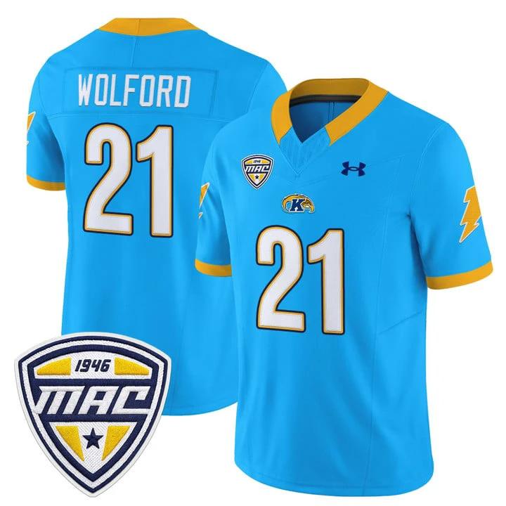Cade Wolford Jersey #21 Kent State Golden Flashes 2025 Stitched Light Blue by NCAA Football Jersey