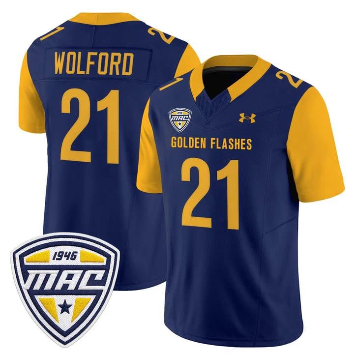 Cade Wolford Jersey #21 Kent State Golden Flashes 2025 Stitched Navy by NCAA Football Jersey